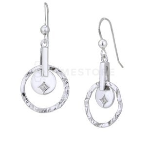 Stříbrné náušnice s diamantem, kruhový design TS-EA-0248